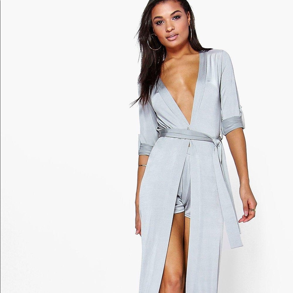 Purple Willow Wrap Tie Duster & Shorts Co-ord